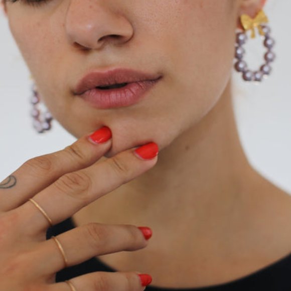 Mirit Weinstock Bow Bead Hoops in Gold/Lavendar - Picture 4 of 5